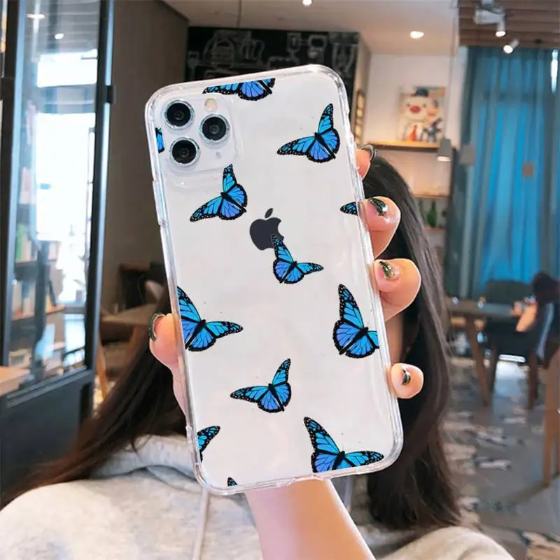 

butterfly cute fly pink color Phone Case Transparent for iPhone 6 7 8 11 12 s mini pro X XS XR MAX Plus se cover funda shell