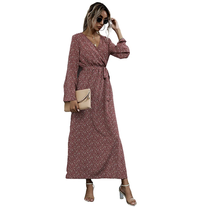 

High Waist Ankle-Length Women's Dress V-Neck Split Side Sexy Style Casual Streetwear OL Party Clothes Summer 2020