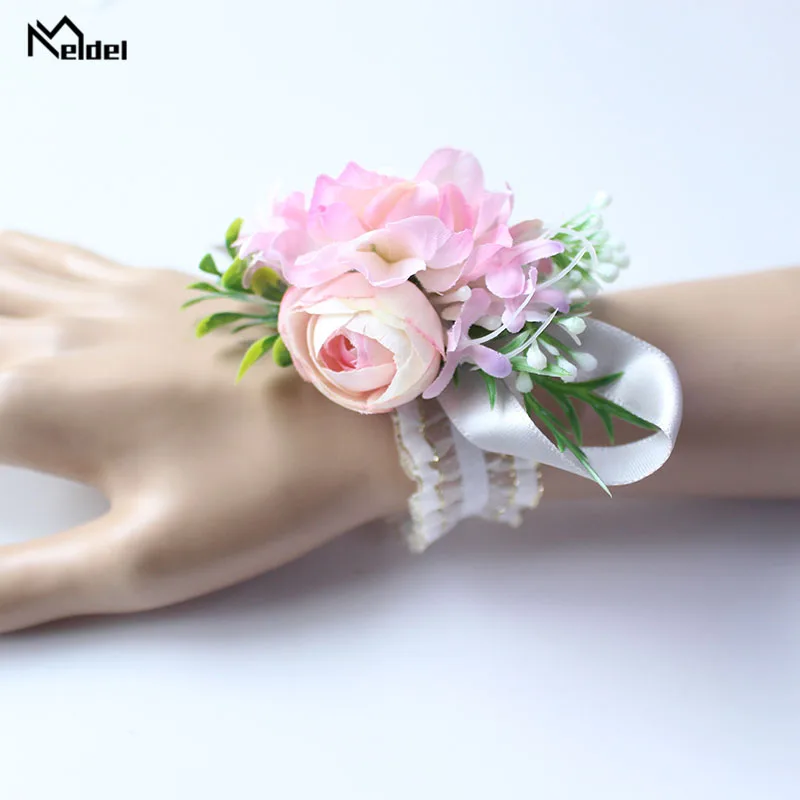 Meldel Wedding Wrist Corsage Groom Boutonnieres Quality Bridal Flower Girl Bracelet Men White Boutonniere |