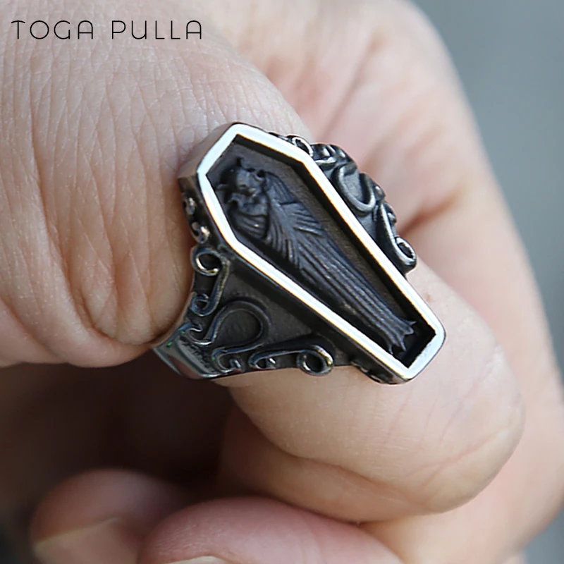 Кольцо в стиле панк с черным гроб мужское кольцо из нержавеющей стали 316L