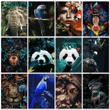 SDOYUNO 60X75cm Oil Painting By Numbers Flower and Animals Frameless DIY Paint By Numbers On Canvas Panda Home Decor