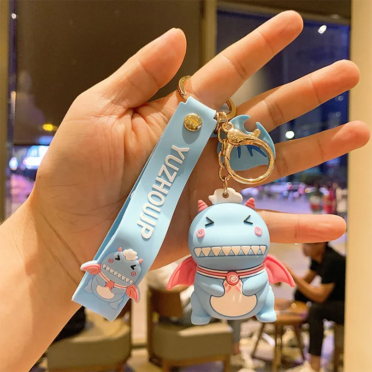 

2020 New Small Dinosaur Keychains Cartoon Cute Car Silicone Doll Keyrings Men Women Creative Gift Pendant Key ChainWholesale