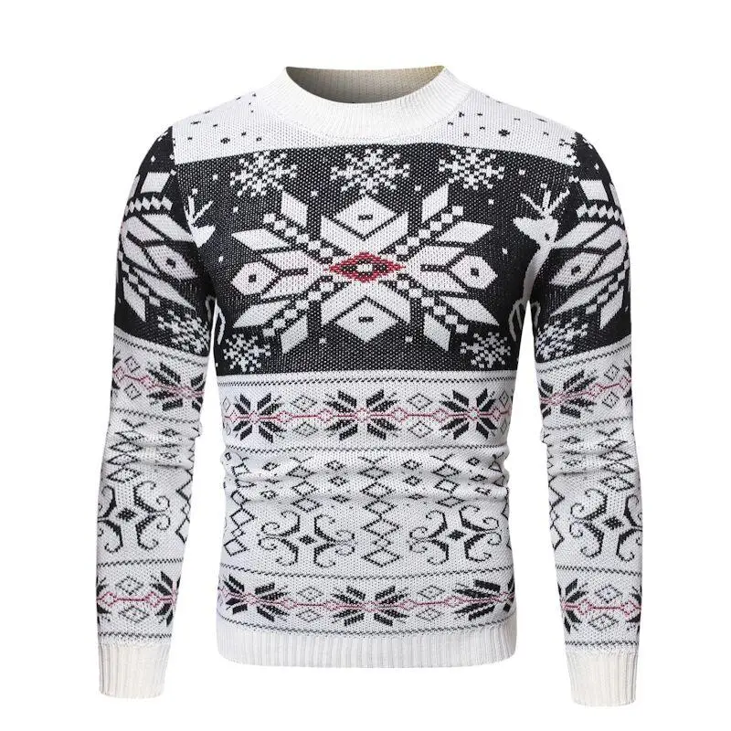 

Christmas Sweater For Men Deer print Knitted Pullover Knit Jumper Round neck Autumn Leisure White Red New Arrival