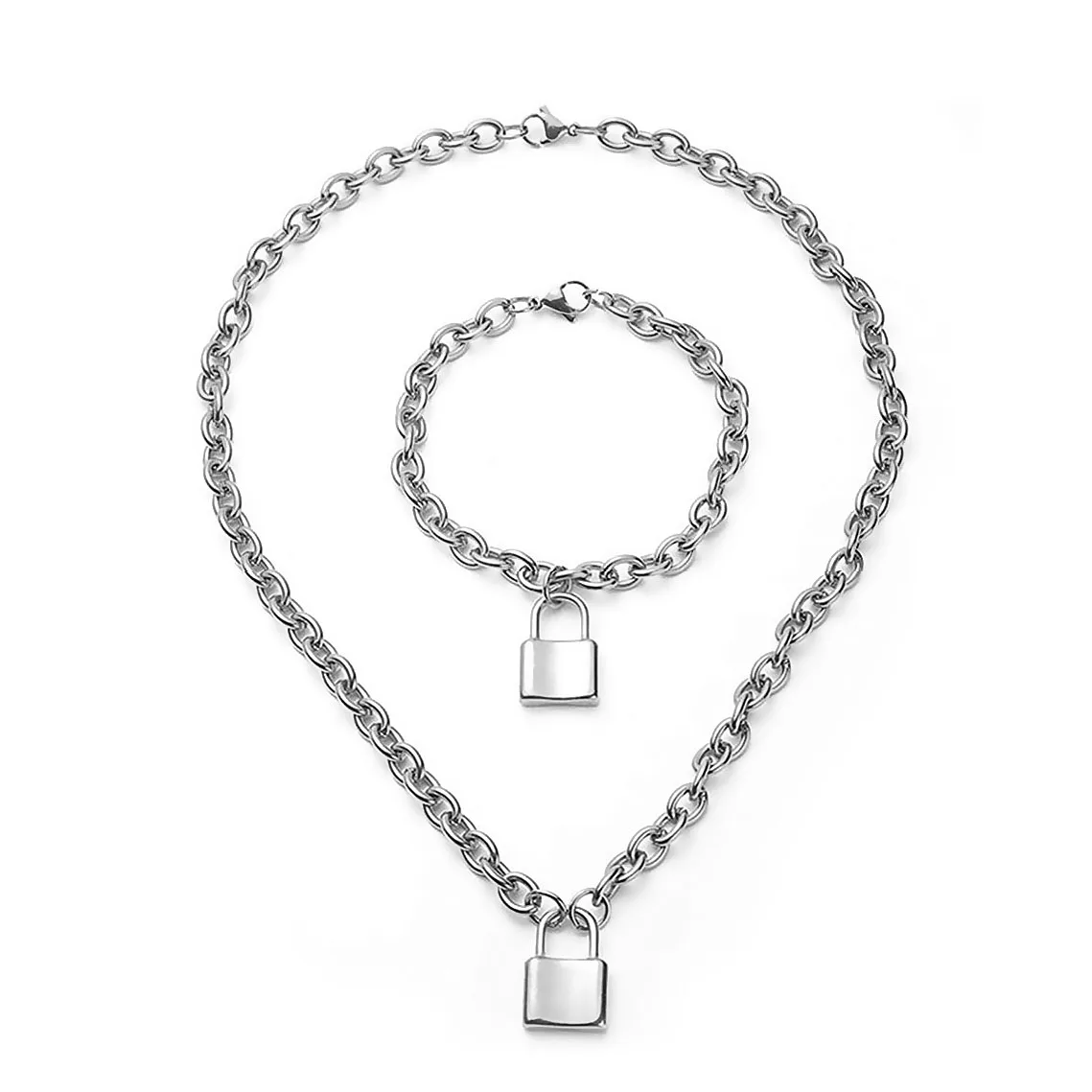 Панк Серебряный цветной висячий замок из нержавеющей стали колье звенья цепи