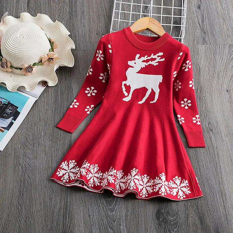 Dress 1 Red Рождественское платье с длинными рукавами; коллекция года; сезон осень-зима; детская одежда с рисунком оленя; одежда принцессы для новогодней вечеринки - Цвет: Dress 1 Red