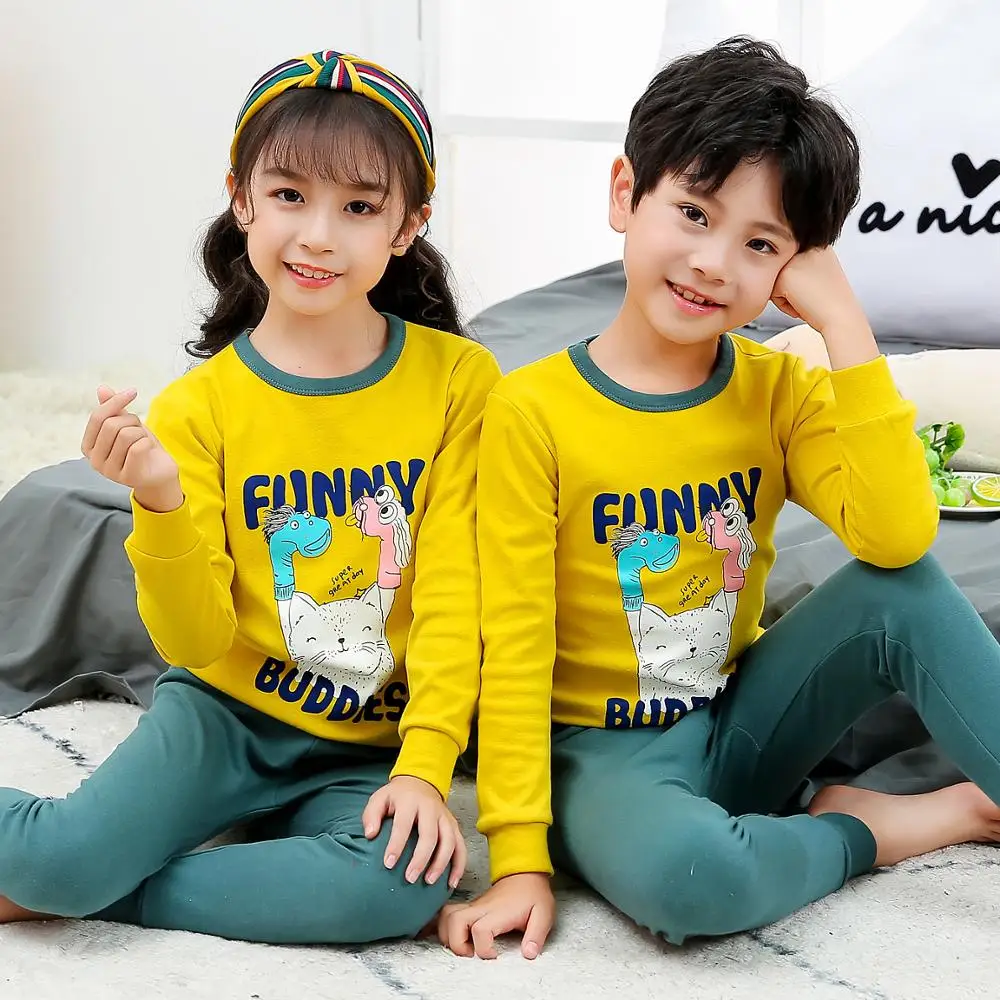 

3-8Y Autumn Cotton Boys Sleepwear Kids Pyjamas Children Baby Girls Pajamas Cartoon 2PC Clothes Suits Nightwear Pijama Infantil
