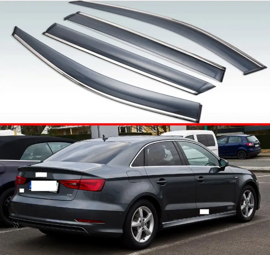 

For Audi A3 Sedan 2013 2014 2015 2016 2017 2018 2019 Plastic Exterior Visor Vent Shades Window Sun Rain Guard Deflector 4pcs