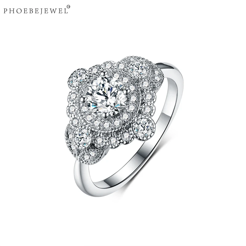 PHOEBEJEWEL классические серебряные цветные кольца для женщин с прозрачным AAA CZ