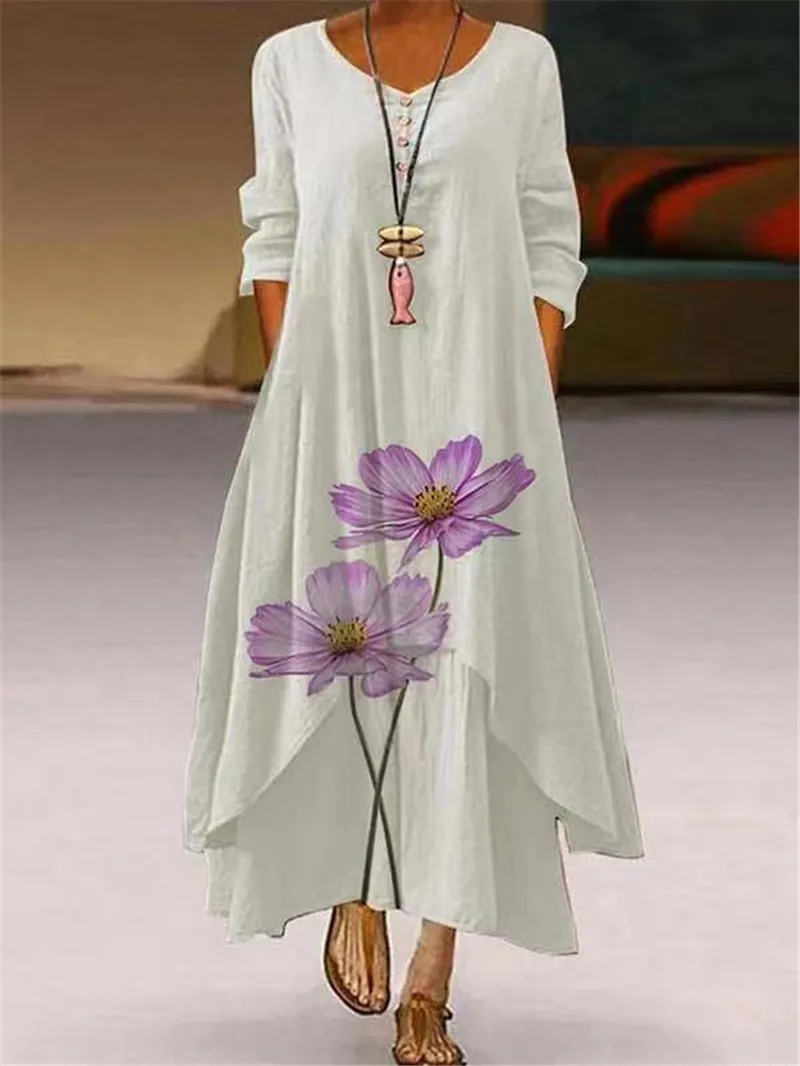 

2021 Plus size women clothing Casual long sleeve summer irregular vocation long dress vestidos prom elegantes para mujer