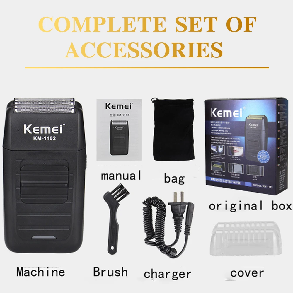 Kemei KM-1102, перезаряжаемая Бритва для мужчин, уход за лицом, многофункциональная бритва, Мужская сильная бритва, машинка для стрижки, двойная возвратно-поступательная бритва