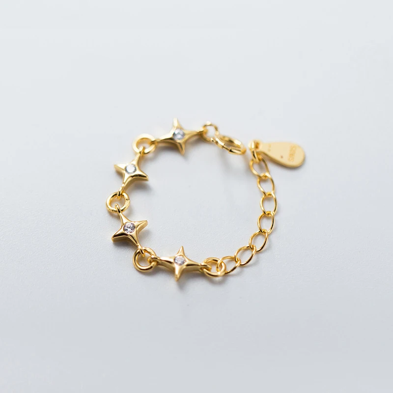 TrustDavis Настоящее серебро 925 пробы Модная Золотая цепочка CZ коктейльное кольцо