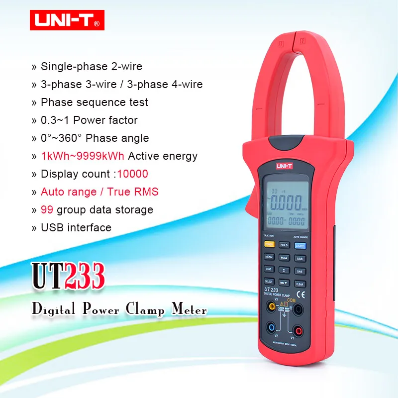 Ручной измеритель мощности и гармонических зажимов UNI-T UT233 коэффициента True RMS