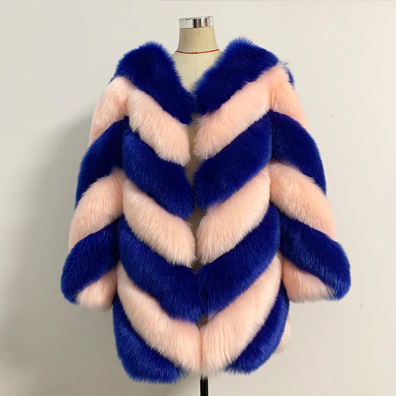 

Новинка Зима 2021, модное женское пальто из искусственного меха в стиле пэчворк, Женская Длинная толстая теплая пушистая куртка из искусствен...