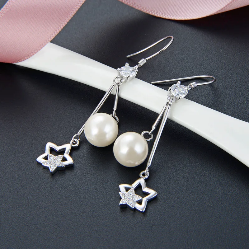 

Short Pearl Earrings S925 sterling silver diamond inlaid star earrings earrings for women