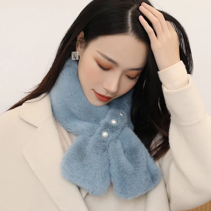 

2021 new fashion small scarf winter women's warm cross scarf White