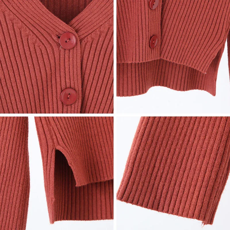 

Sexy V-Neck Slim Solid Short Knitted Cardigan Women Korean Style Elastic Knitwear Tops Female Casual Spring Sweaters Coat