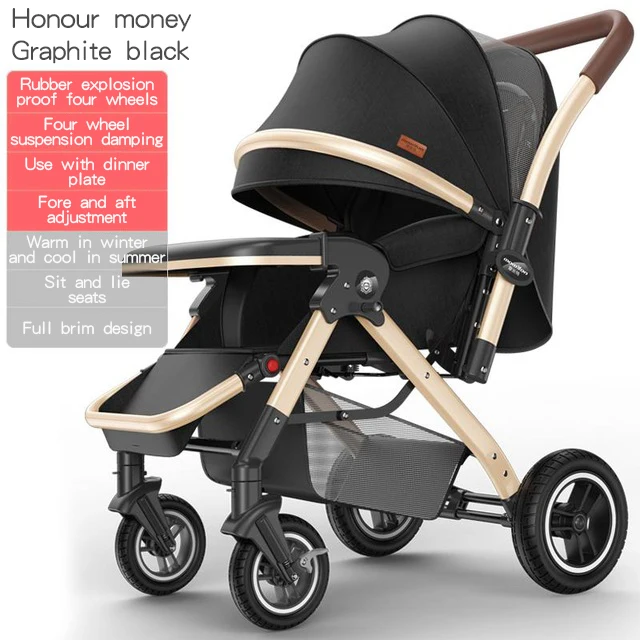 Baby stroller can sit reclining lightweight folding four-wheeled children high landscape trolley baby 0-3 years old