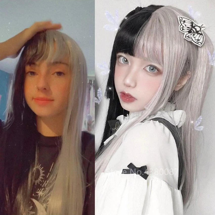 

Female Halloween Long Hair Cosplay Costumes Girls Japanese Anime White Black Pink Wig Women Stage Party Props Kawaii Headwear