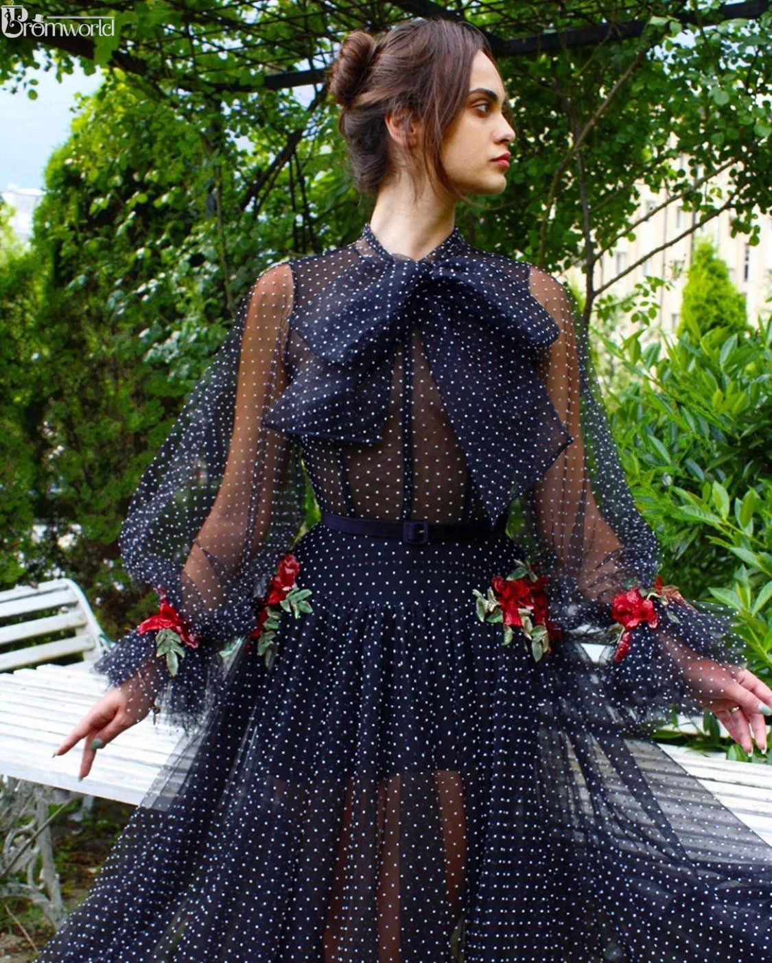 Потрясающее темно синее вечернее платье с длинным рукавом ТРАПЕЦИЕВИДНОЕ