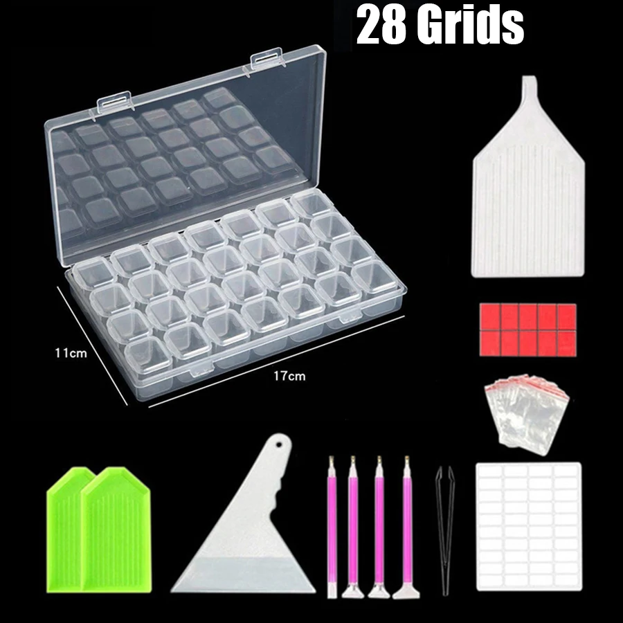 64/56/28 Cells Plastic Storage Box Stickers Sets For Diamond Painting Accessories Tools Bead Tray Plate Case Container Organizer | Дом и сад