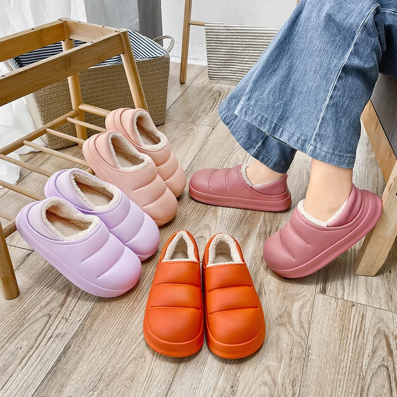 

New 2021 Toast Winter Women Slippers Warm Indoor Thick Sole Men Home Shoes Plush Dual purpose Shoe Light Outside Slippers