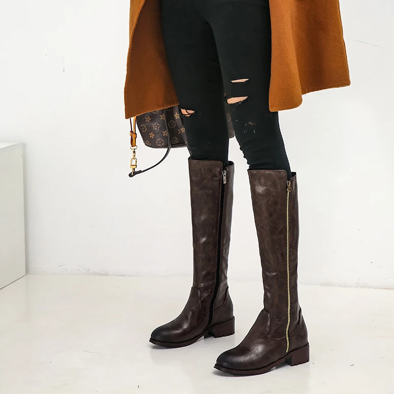 Женские ботинки в стиле ретро черные или Коричневые Высокие до бедра длинные