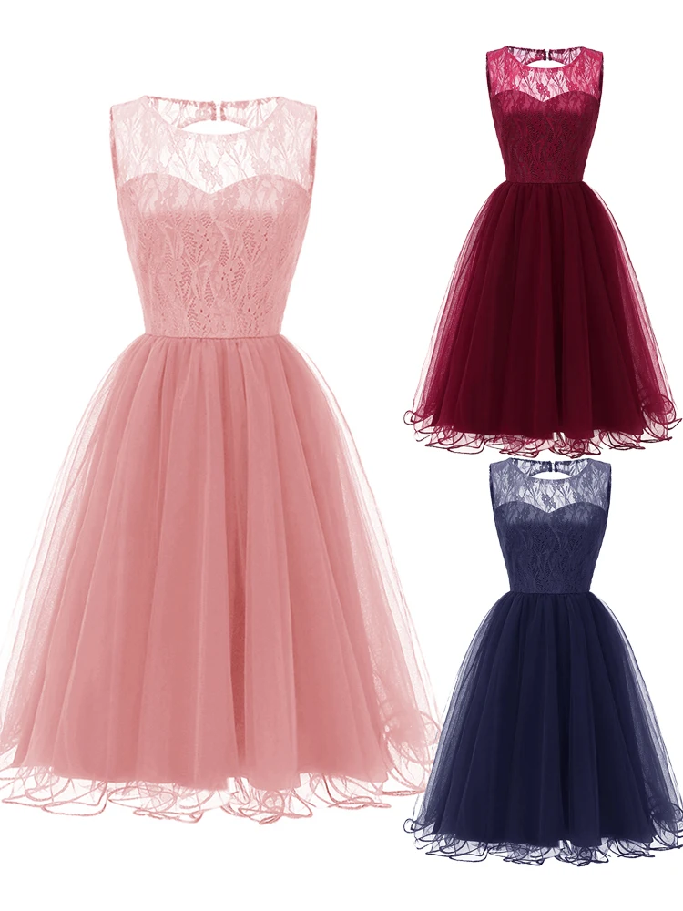 Кружевное платье подружки невесты 2020 короткое ТРАПЕЦИЕВИДНОЕ без рукавов