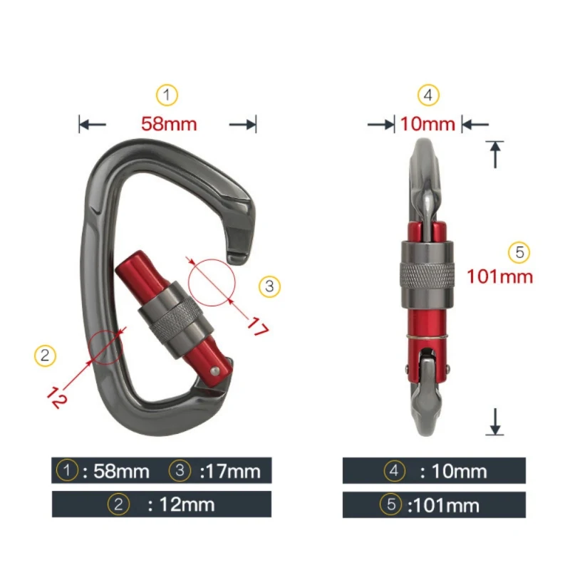 

25KN D Shape Carabiner Key Hooks Mountaineering Caving Rock Climbing Safety Master Screw Lock Buckle Outdoor Protective Tools