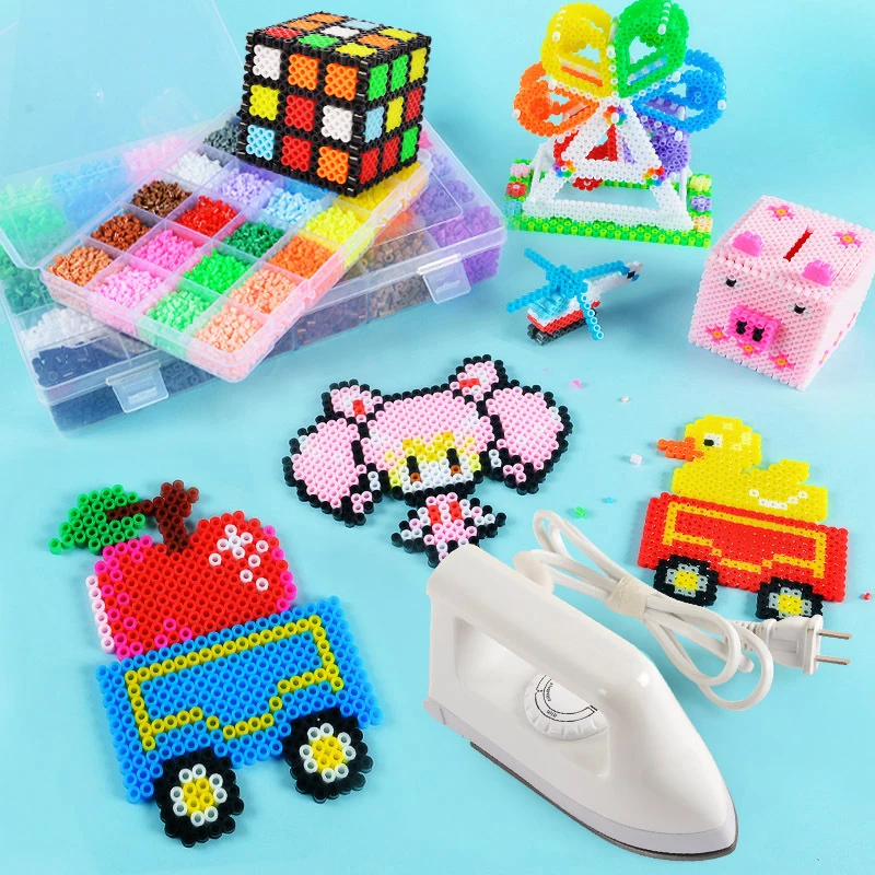 

5mm 24/48 grid Perler Fuse Beads Kit Hama beads Whole Set with Pegboard and Iron 3D Puzzle DIY Toy Kids Creative Handmade Craft