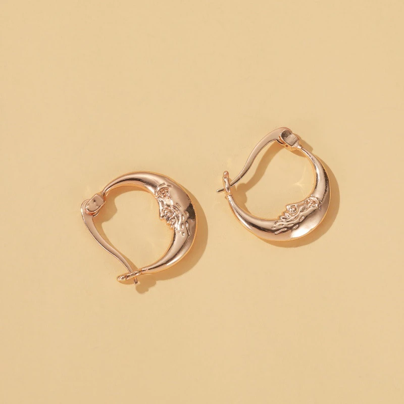 Абстрактные серьги-обручи с лунным лицом для женщин, зажимы на ухо, подвески-чокеры, женские украшения.