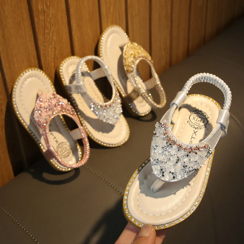 

2020 Baby Girls Summer Beach Sandals Children Luxury Rhinestone Crystal Flats Sandalias Rasteirinha Kids Baby Comfort FlipFlops