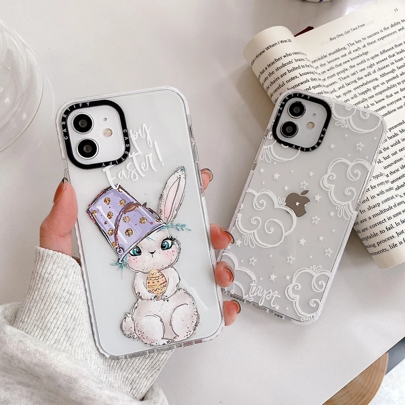 

Модный прозрачный чехол с милым мультяшным кроликом для iPhone 13 12 11 Pro Max Mini X Xs Max Xr 7 8 Puls SE 2020, мягкий чехол
