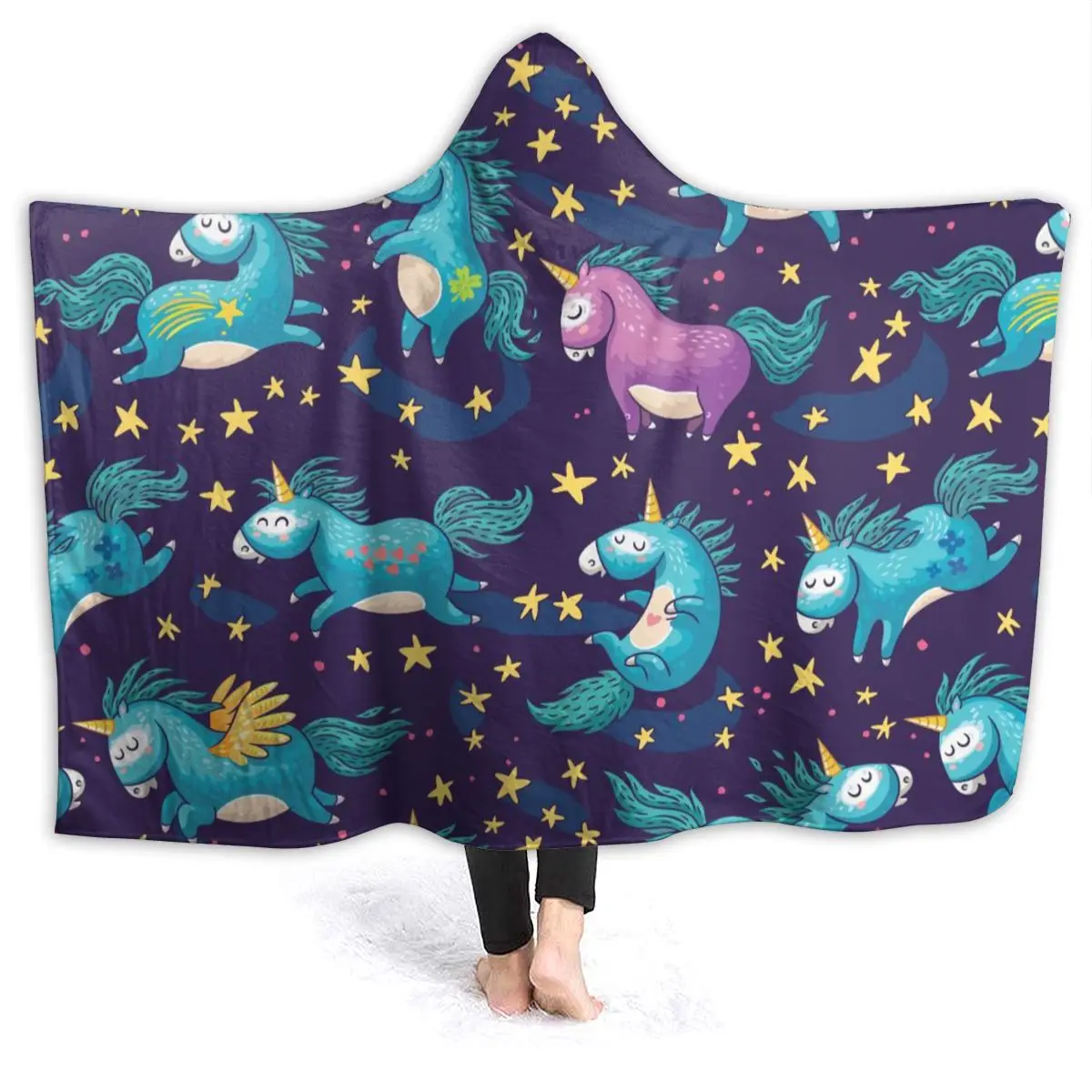 

Lovely Unicorn 3d printed Hooded Blanket Adult colorful child Sherpa Wearable Blanket Microfiber Bedding style