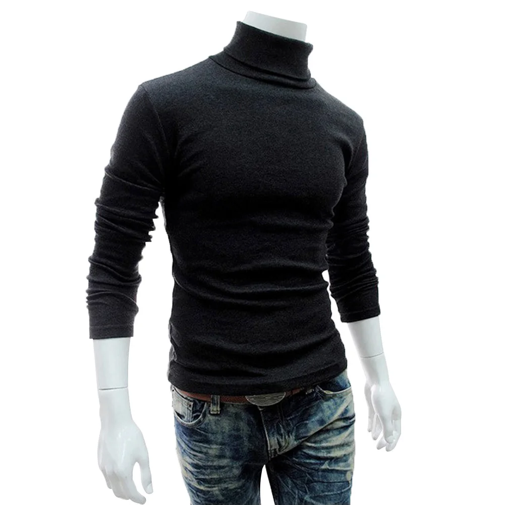 Men Autumn Solid Color Long Sleeve Turtle Neck Knitted Slim Bottoming Shirt | Мужская одежда