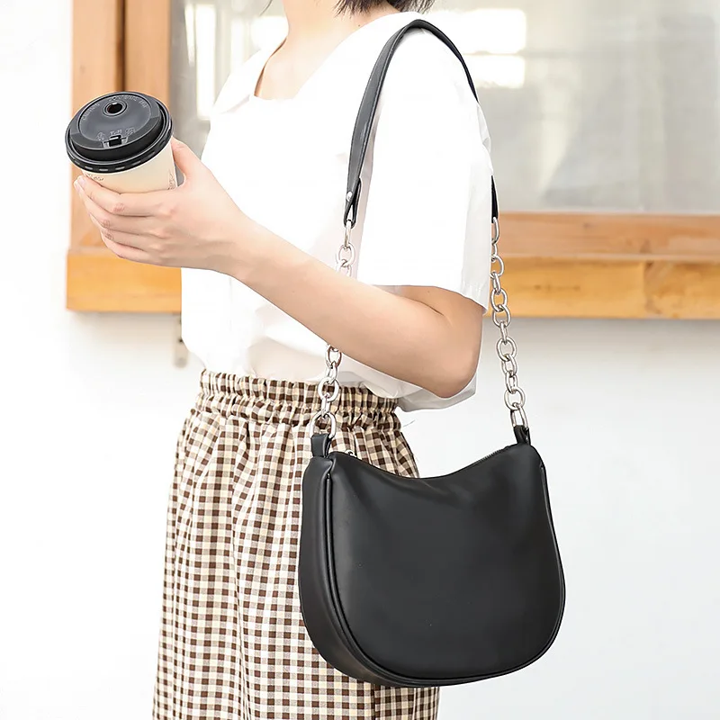 

Purple Handbag Women Saddle Bag Korea Crossbody Bag High Quality Pu Leather Shoulder Bag Ladies Chain Crossbody Bag Black 2020