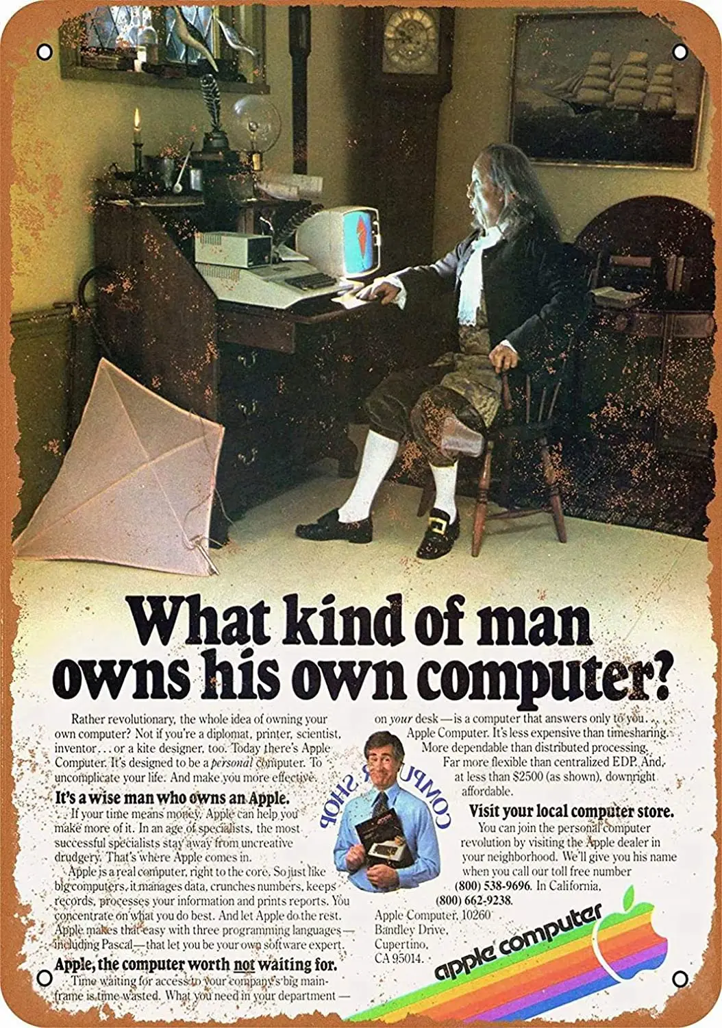 

Fsdva 8 x 12 Metal Sign - Apple Computer Ben Franklin - Retro Wall Decor Home Decor