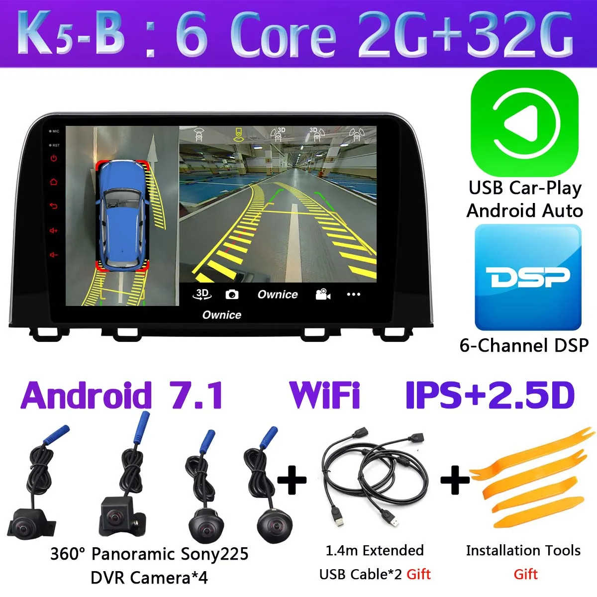 K5-B-CarPlay 360°4×DVR камера 1 Din камера Android 9,0 4G+ 64G SPDIF DSP CarPlay Автомобильный мультимедийный gps радио плеер для Honda CR-V CRV - Цвет: K5-B-CarPlay
