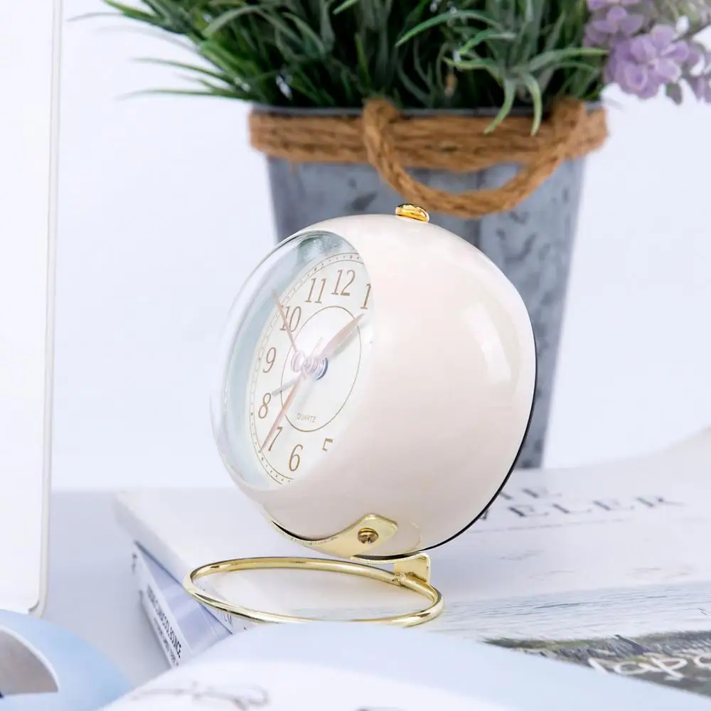 Маленький милый Настольный металлический круглый будильник светильник