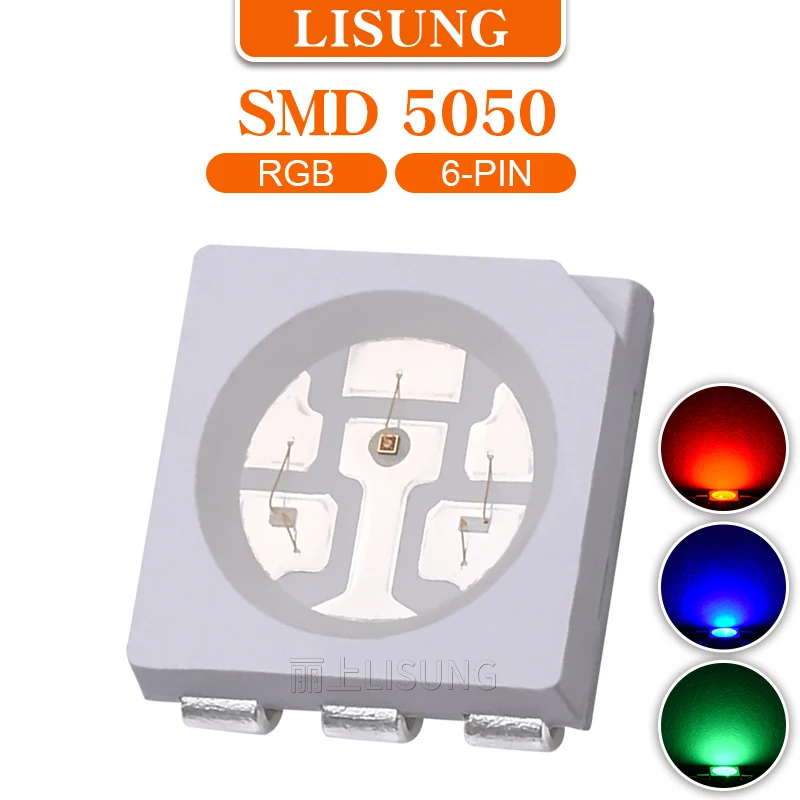 1000pcs/bag 5050 RGB LED Emitting Diode Lamp Smt Light Beads Chip Tricolor Red Blue Green Fullcolor