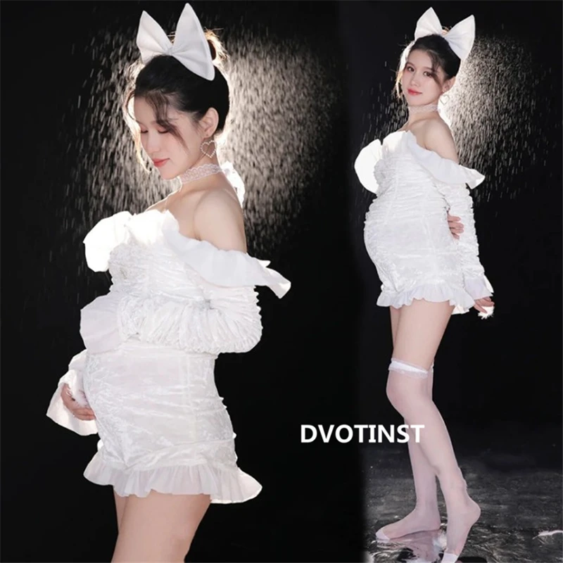 Dvotinst Women Photography Props Maternity Bodysuits Dress Headband Socks Pregnancy Studio Photoshoot Photo Shooting Clothes