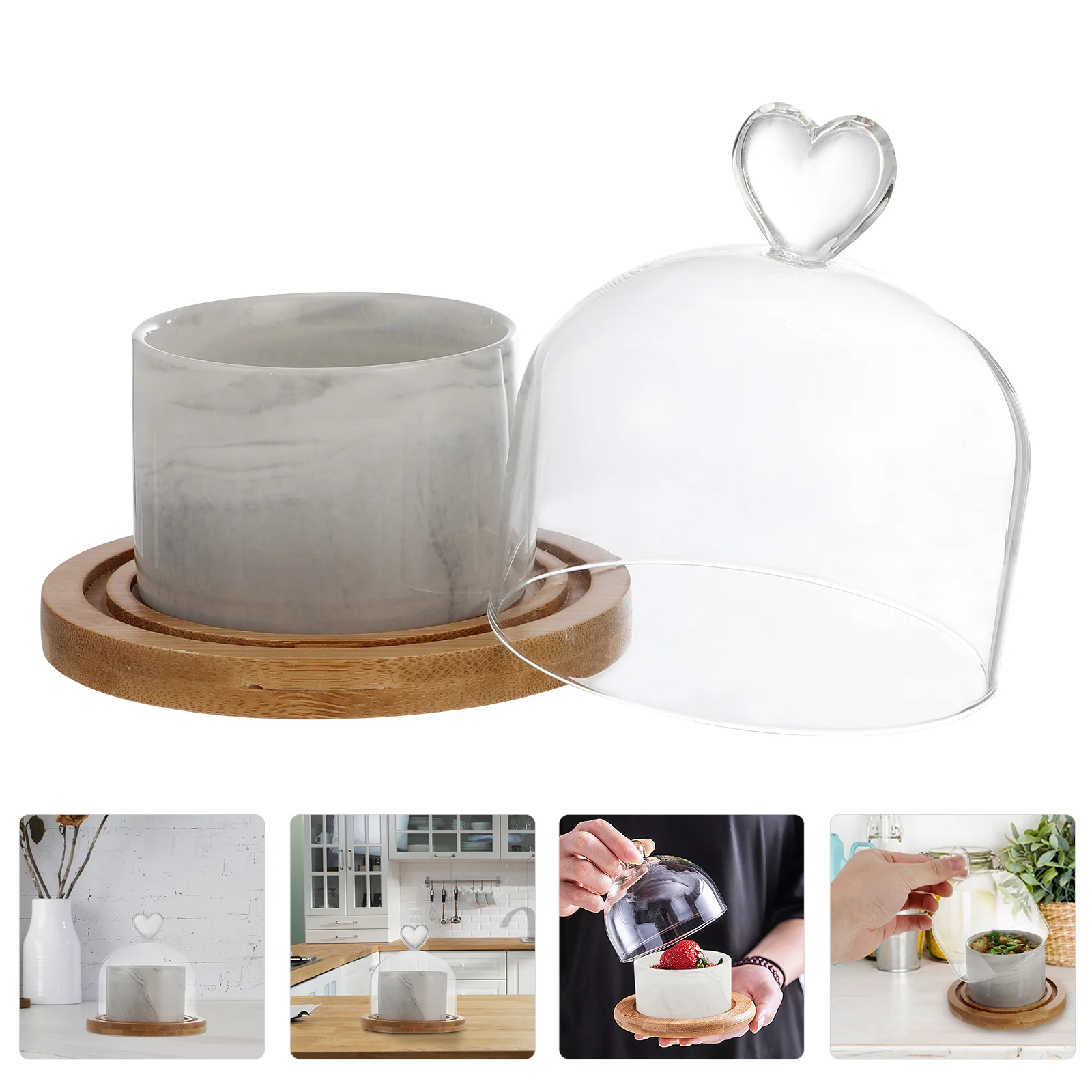 

Стеклянные купольные банки для хранения, кухонные контейнеры для хранения продуктов с деревянным подносом