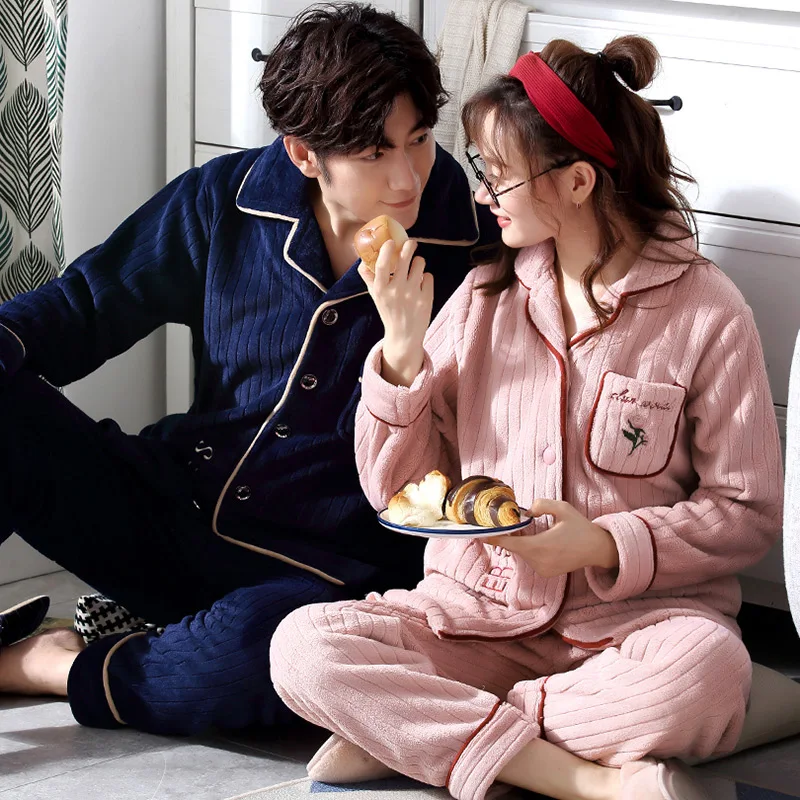 New Winter Thickening Velvet Coral Fleece Lovers Pajamas Lady Warm Flannel Woman Leisurewear Suit | Женская одежда