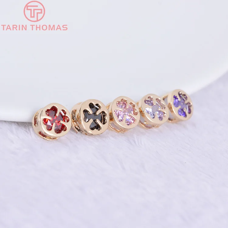 4PCS 8MM 24K Champagne Gold Color Plated Brass with Zircon Round Spacer Beads High Quality Diy Jewelry Accessories | Украшения и