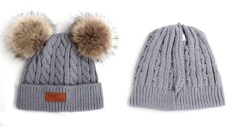 Детская шапка, вязаная Милая шапка для девочек, BoysBig Pom pom Beanie, детские шапки для девочек и мальчиков, теплая вязаная зимняя детская шапка из натурального енота F