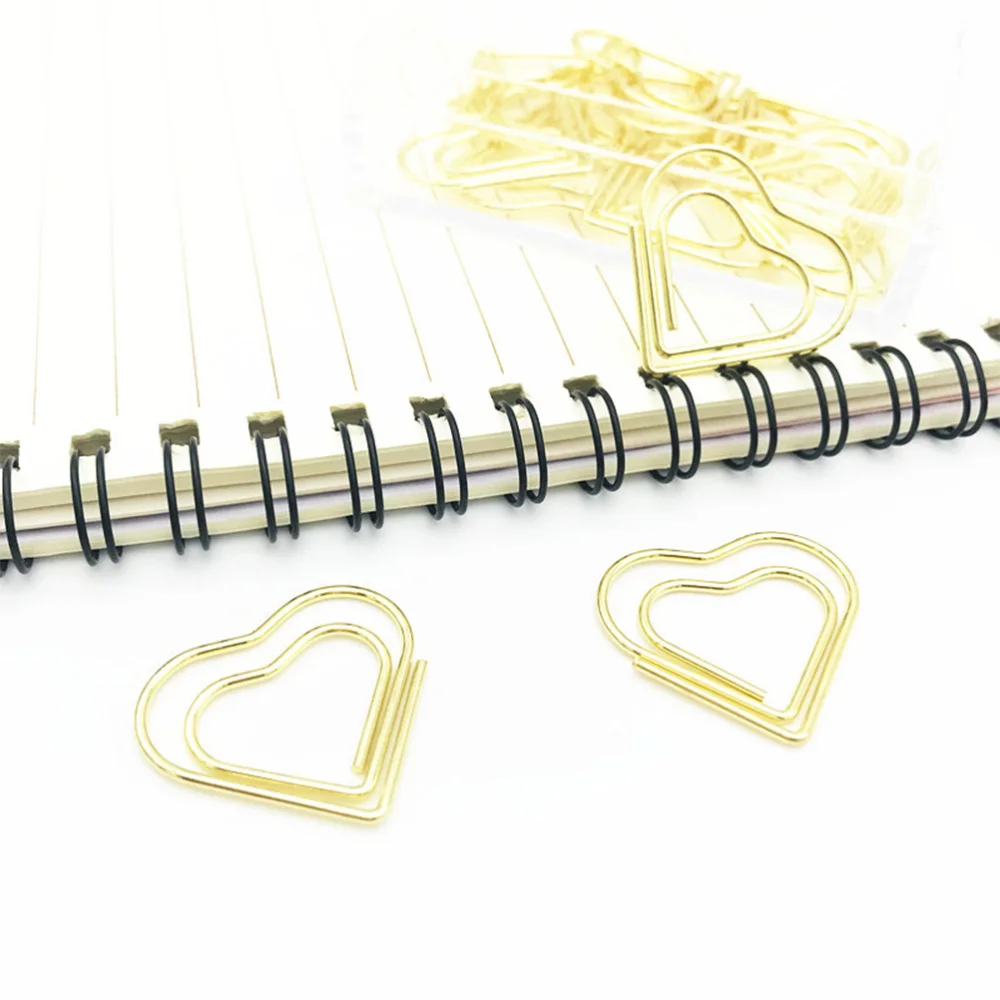 

20pcs Heart Shaped Paper Clip Practical Portable Paper Holder Creative Simple Metal Paper Clamp for Home (Golden)