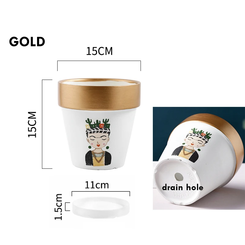 Керамический цветочный горшок в этническом стиле портретный плантатор с