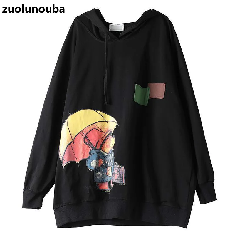 

2020 Autumn And Winter Retro Women's Hoodie New Loose And Versatile Printing Stitching Fashion Casual Harajuku Ladies Sweatshirt