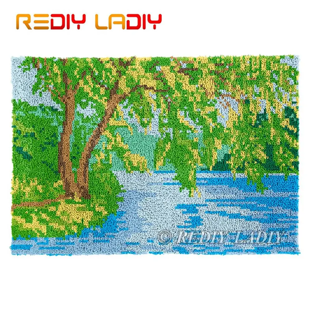 Latch Hook Rug Spring Landscape Chunky Yarn Tapestry Kit Crocheting Cushion Mat DIY Carpet Needlework Hobby &amp Crafts 85*58cm | Дом и сад