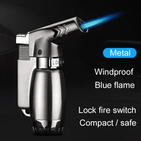 metal gun turbo torch jet blue flame lighter windproof compact portable refill butane gas cigar cigarette encendedores creativos