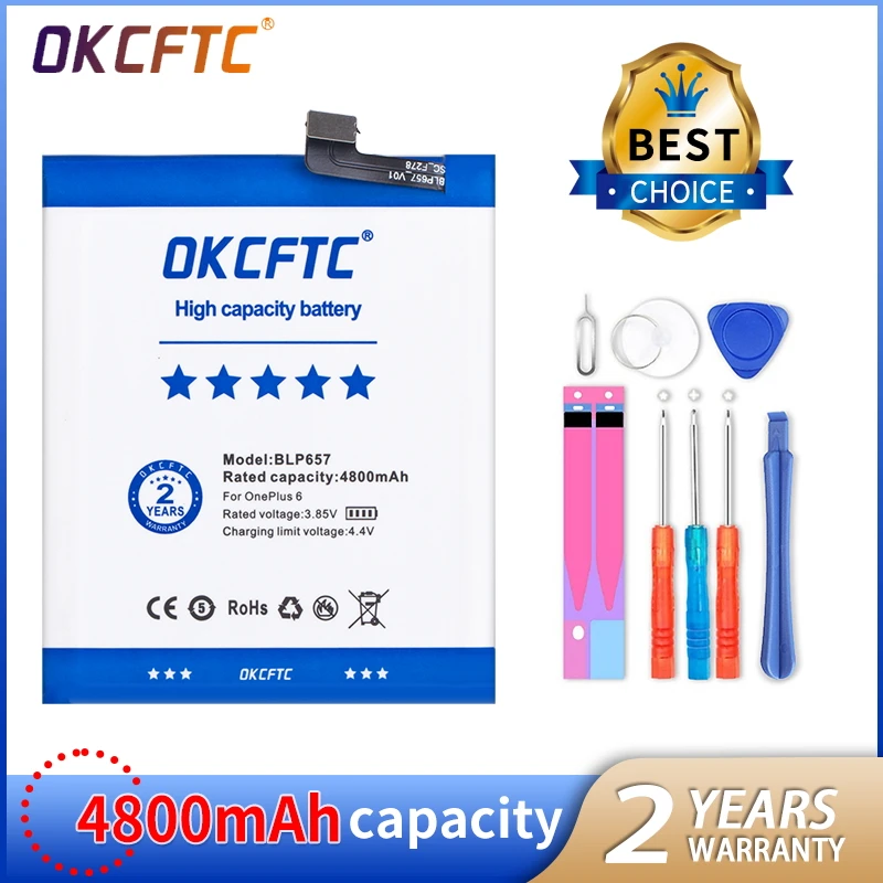 

OKCFTC 4800mAh Li-Polymer Batteries BLP657 For OnePlus 6 OnePlus Six 1+ One Plus 6 Replacement Battery +Tracking Number